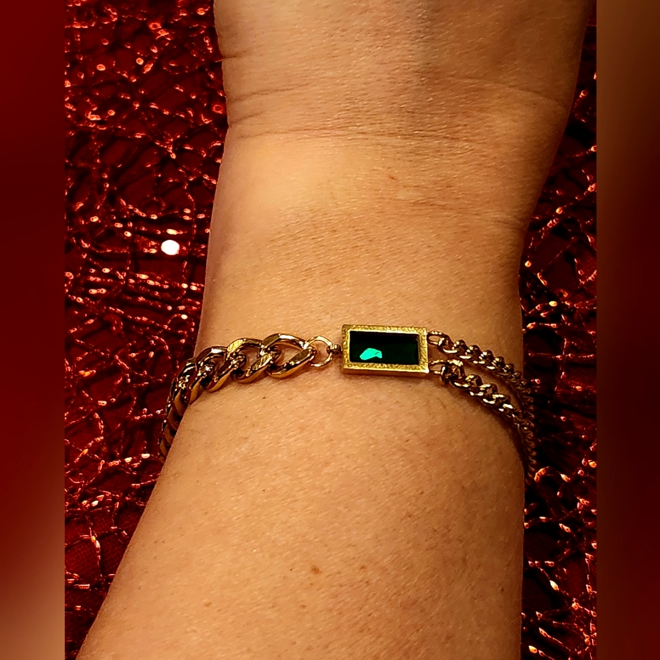 Tennis Chain Bracelet Charm Green StoneStainless Steel New Fashion Design 15$